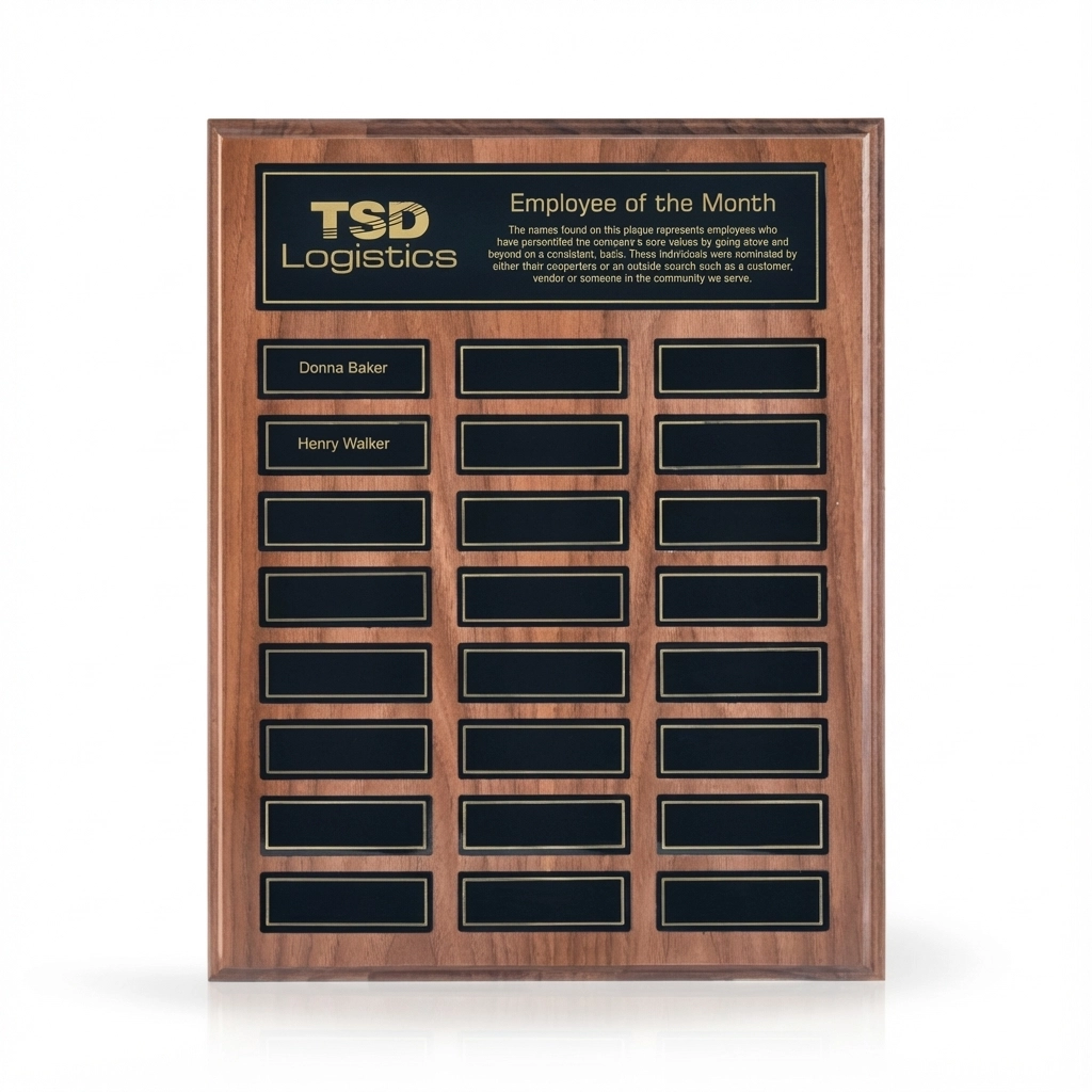 Contempo Magnetic Walnut Perpetual Award Plaque - 12" x 15" Vertical